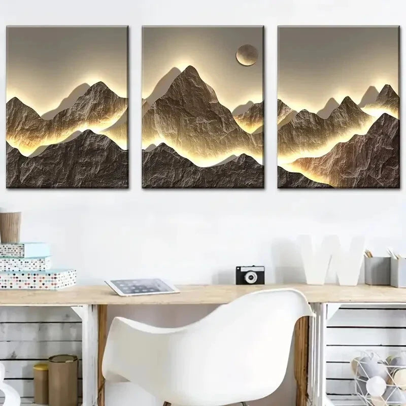 3pcs Golden Mountain Sunrise Metal Print Ready to Hang Art