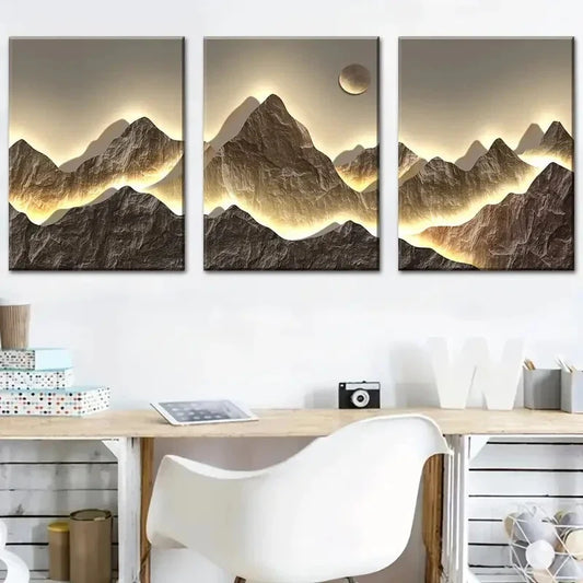 3pcs Golden Mountain Sunrise Metal Print Ready to Hang Art