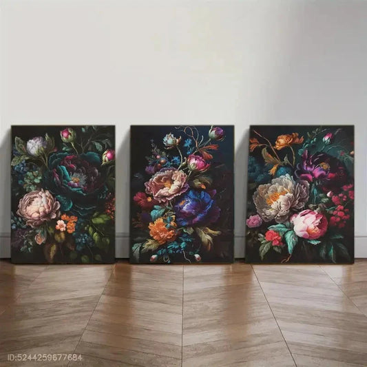 3pcs Jewel Tones Minimalist Paintings Gothic Metal Print Ready to Hang Art