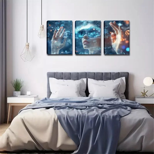 3pcs Virtual Reality Triptych  Wall Art Set Canvas Framed 40x60cm - High Quality Print 100% Australian Made Wall Canvas Ready to Hang
