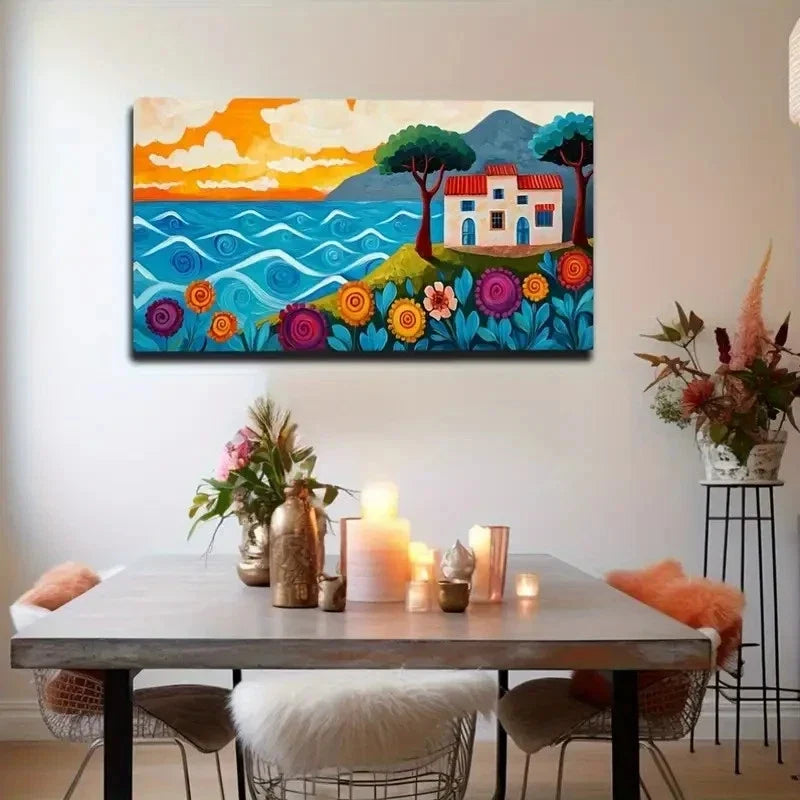 On Green Hill House Suitable Wall Art Canvas Office Home Room Framed 80x45cm