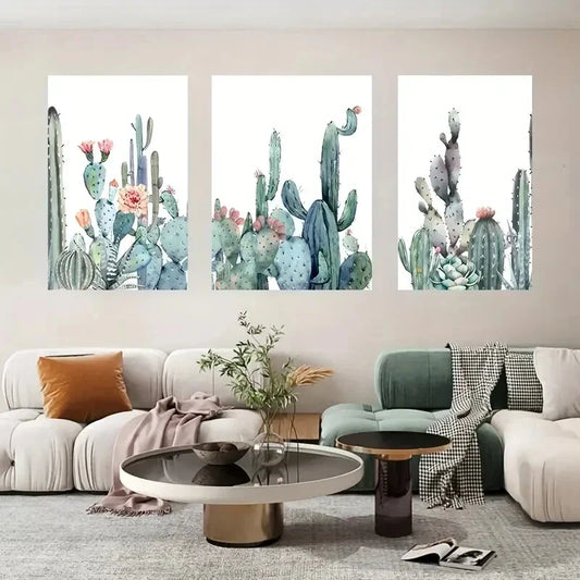 3pcs Green Plant Cactus Metal Print Ready to Hang Art