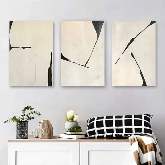 3pcs Modern Abstract Black and White Geometric Metal Print Ready to Hang Art