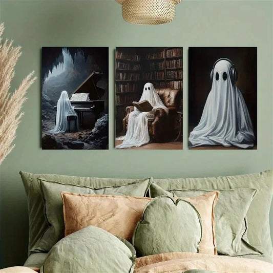 3pcs Ghost in the Library Metal Print Ready to Hang Art