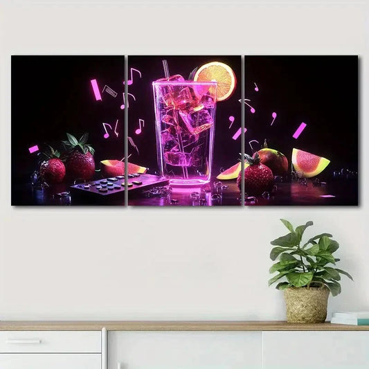 3pcs Vibrant Pink Delicious Colorful Perfect Wall Art Set Canvas Framed 40x60cm - High Quality Print 100% Australian Made Wall Canvas Ready to Hang