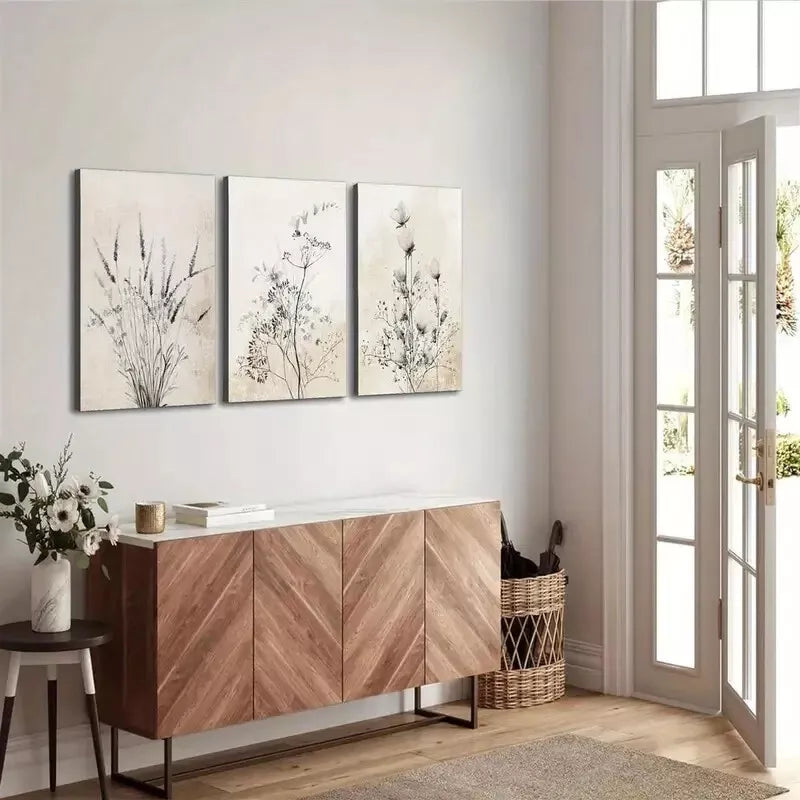 3pcs Floral & Ink Plant Canvas Framed 40x60cm - High Quality Print 100% Australian Made Wall Canvas Ready to Hang