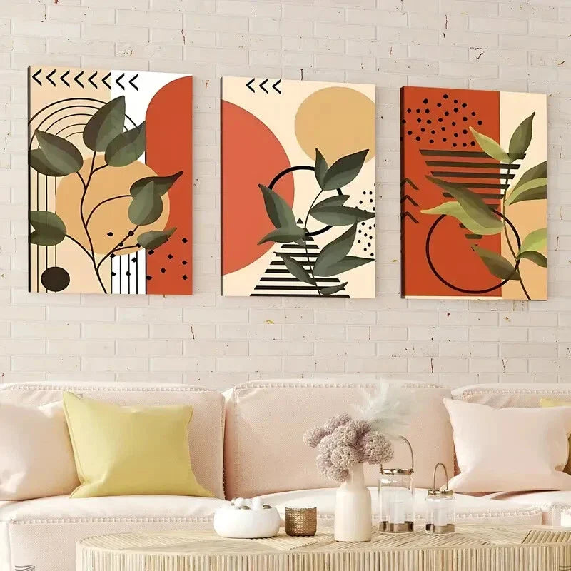 3pcs Modern Art Plants Linear Terracotta Tones Wall Art Set Canvas Framed 40x60cm - High Quality Print 100% Australian Made Wall Canvas Ready to Hang