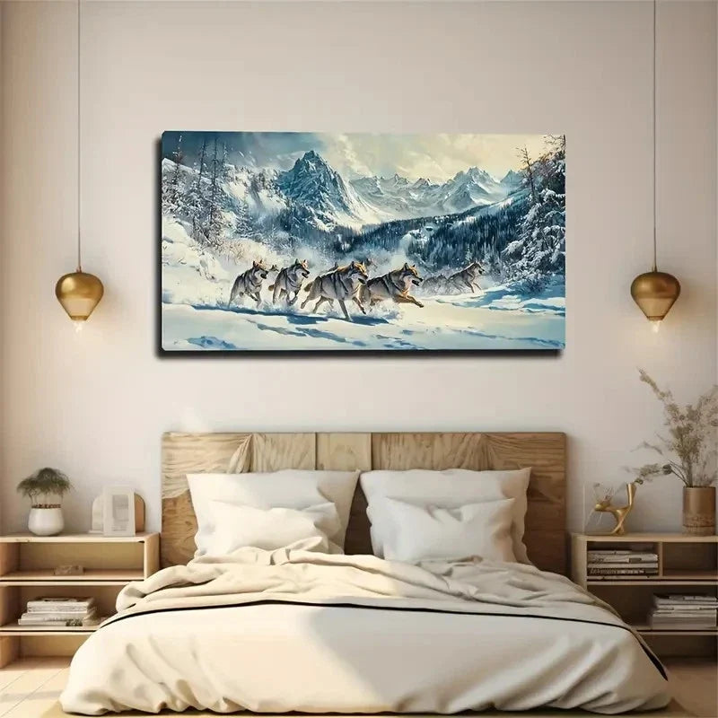 Wolf Packs On The Snow Unique Wall Art Canvas Office Home Room Framed 120x60cm