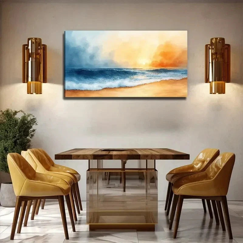 Sunset Waves Nature Wall Art Canvas Office Home Room Framed 120x60cm