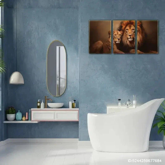 3pcs Lion and Lioness Oil Painting Style Metal Print Ready to Hang Art
