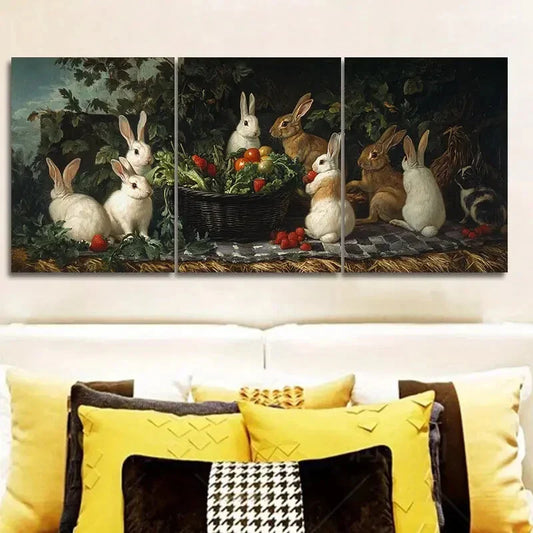 3pcs Rabbit farm ( Wall Art Set Canvas Framed 40x60cm - High Quality Print 100% Australian Made Wall Canvas Ready to Hang
