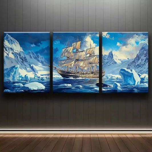 3pcs Glacier Sailboat Canvas Framed 40x60cm - High Quality Print 100% Australian Made Wall Canvas Ready to Hang