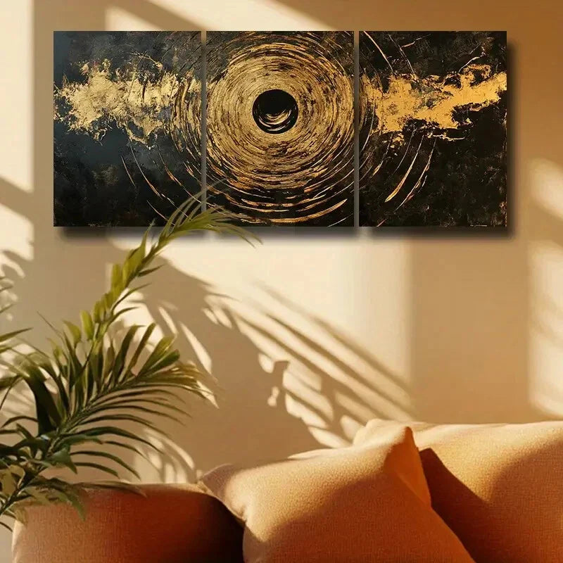 3pcs Modern Abstract Golden Spiral Design Metal Print Ready to Hang Art