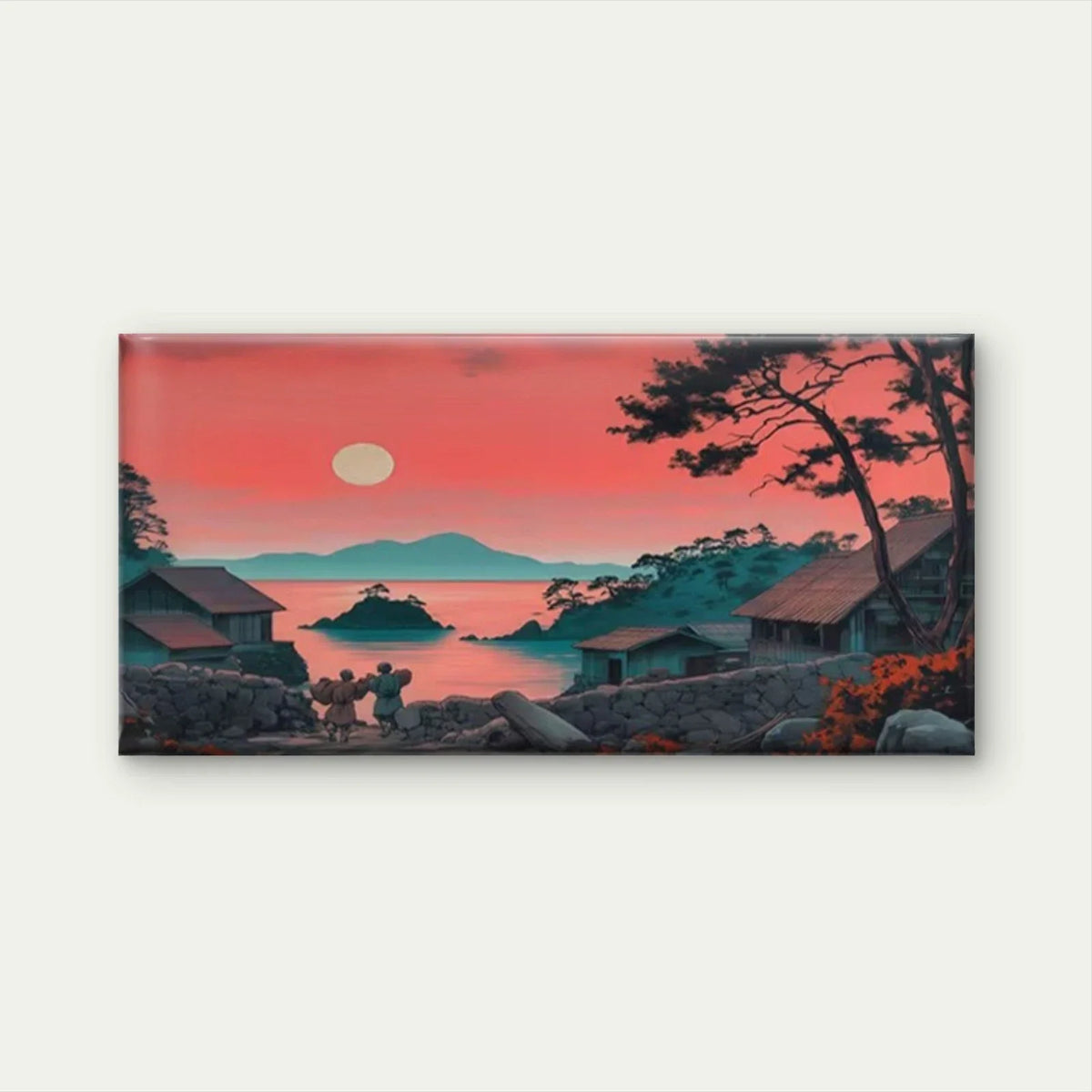 Chinese Inspired Asian Village Wall Art Canvas Office Home Room Framed 120x60cm