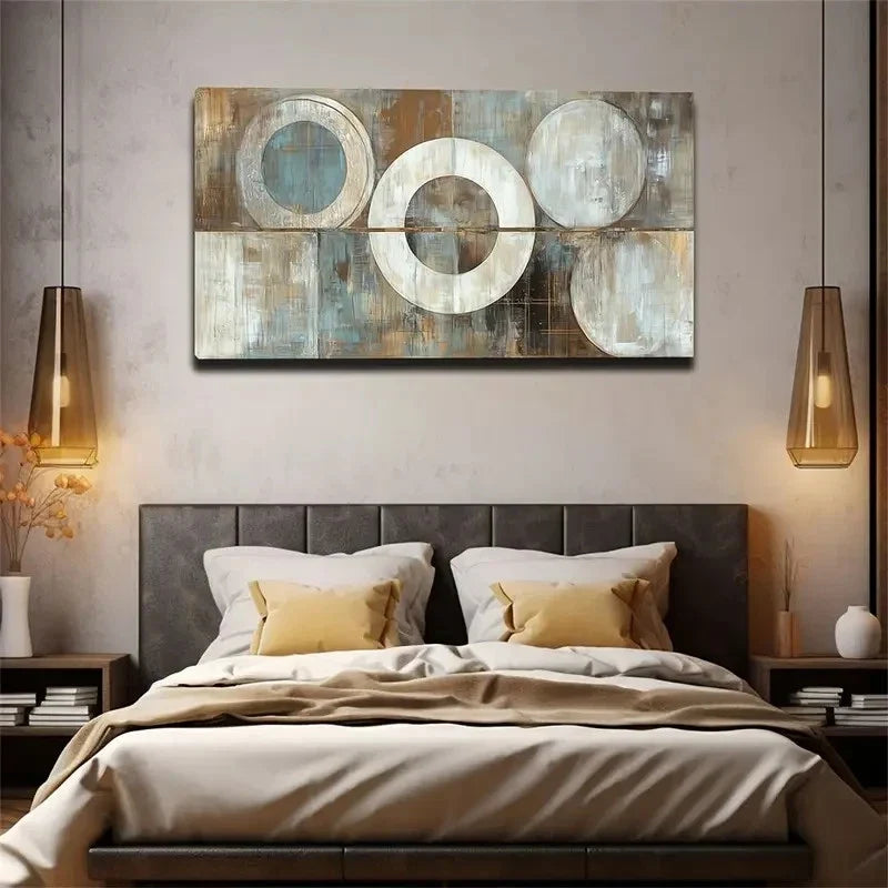 Abstract Style Retro Circle Wall Art Canvas Office Home Room Framed 120x60cm