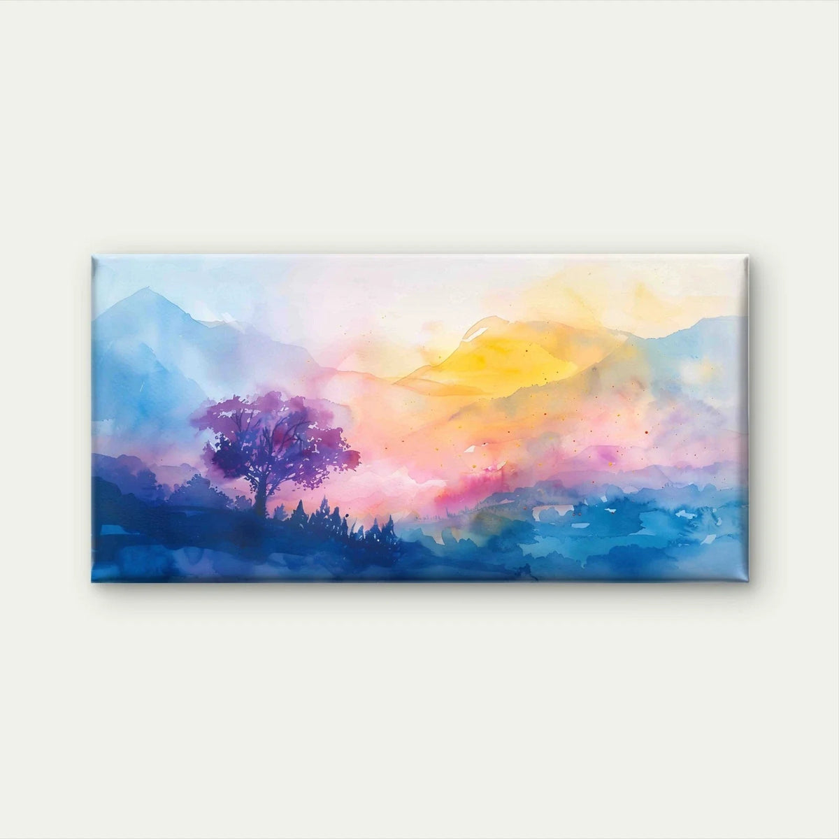 Landscape With Mountain Trees Wall Art Canvas Office Home Room Framed 80x45cm