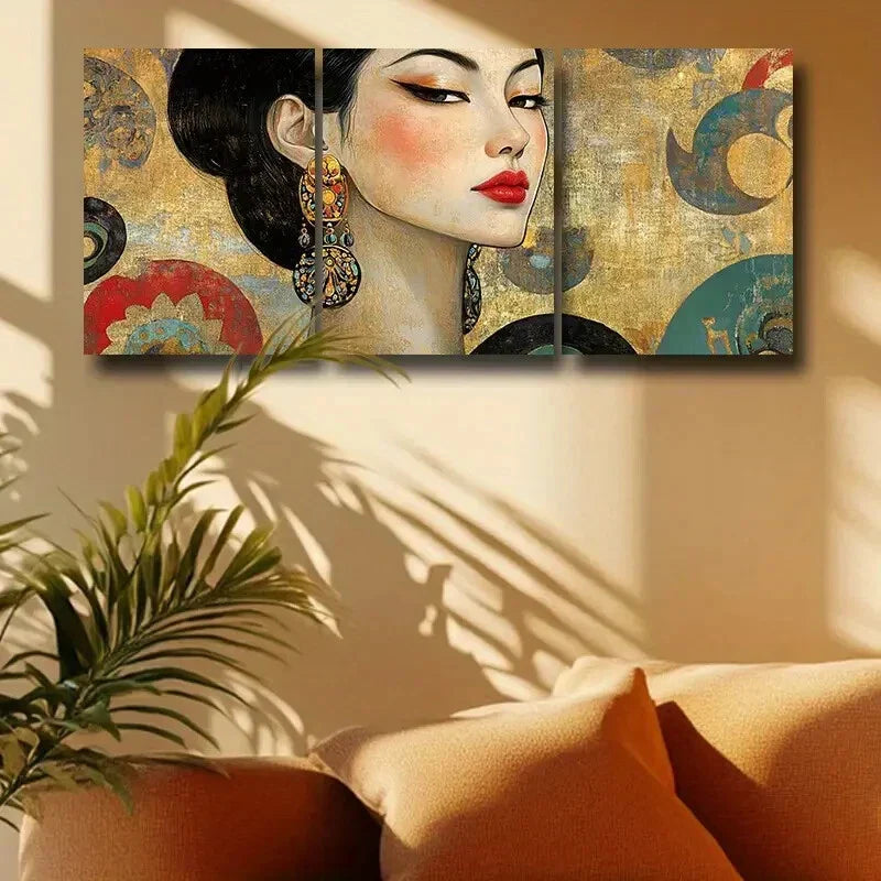 3pcs Elegant Women in Tang Dynasty Metal Print Ready to Hang Art