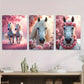3pcs Beautiful Horse Pink Floral Background Metal Print Ready to Hang Art