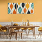 3pcs Large Teal, Orange & Black Geometric Metal Print Ready to Hang Art