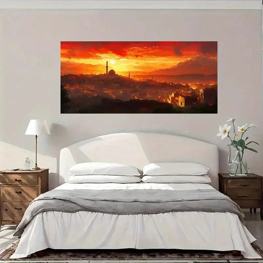 Golden Sunset Cityscape Wall Art Canvas Office Home Room Framed 80x45cm
