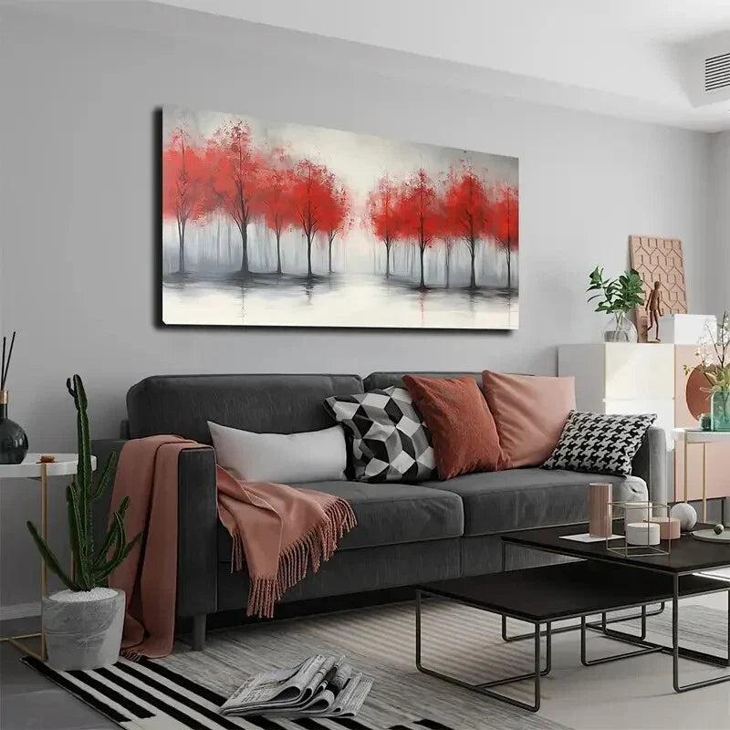 Red Trees With Thin Trunks Wall Art Canvas Office Home Room Framed 120x60cm