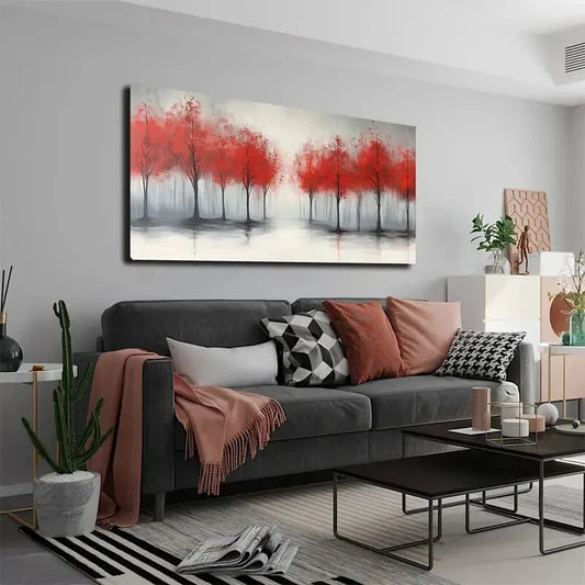 Red Trees With Thin Trunks Wall Art Canvas Office Home Room Framed 120x60cm