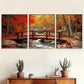 3pcs Red Leaves And Autumn Bridge Printing Poster Metal Print Ready to Hang Art