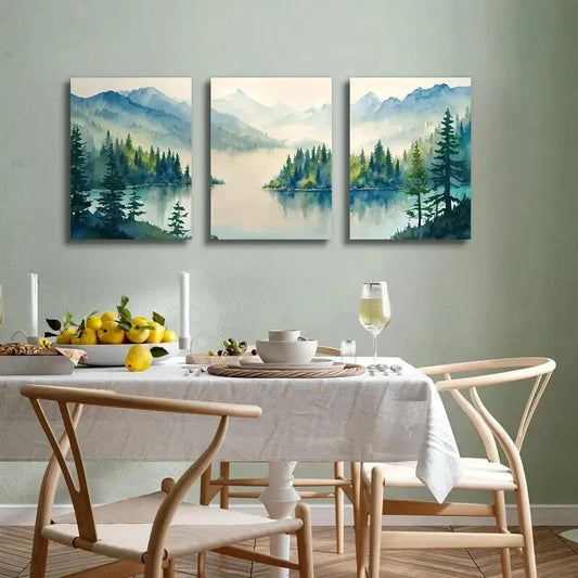 3pcs Green Forest Mountain Natural Landscape Metal Print Ready to Hang Art