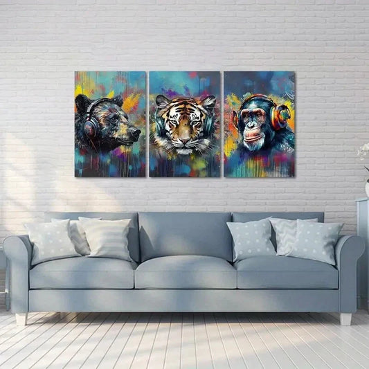 3pcs Funny Animal Poster Pop Street Metal Print Ready to Hang Art