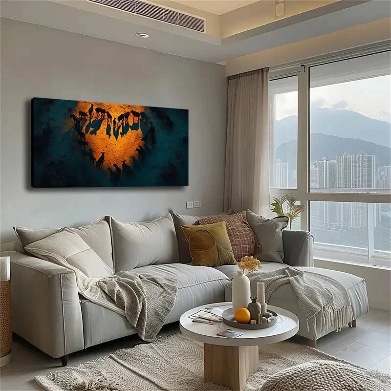Animals Standing In A Heart Wall Art Canvas Office Home Room Framed 120x60cm