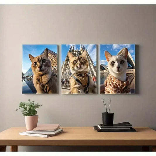 3pcs Louvre - The Sagrada Familia Pictures  Metal Print Ready to Hang Art
