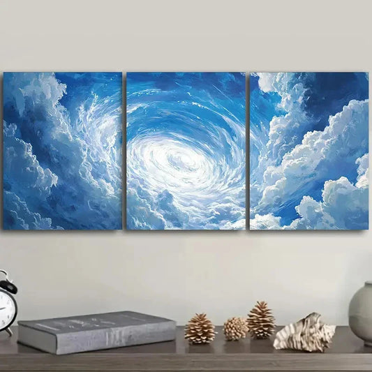 3pcs Modern Blue & White Swirl Pattern Metal Print Ready to Hang Art