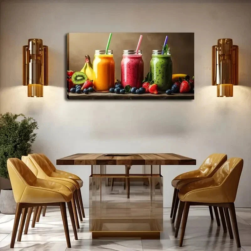 Vibrant Juice Fruit Still Life Wall Art Canvas Office Home Room Framed 120x60cm