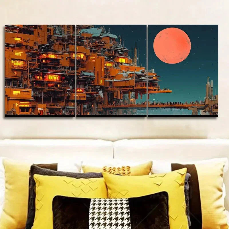 3pcs Depicting a Vibrant City Scene  Wall Art Set Canvas Framed 40x60cm - High Quality Print 100% Australian Made Wall Canvas Ready to Hang