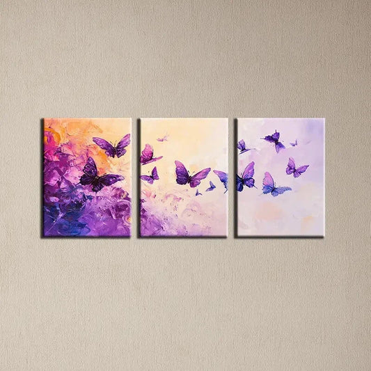 3pcs Vibrant Purple Butterfly Metal Print Ready to Hang Art