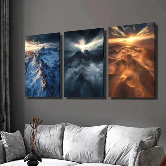 3pcs Mountains Desert Landscape Sand Dunes Wall Art Set Canvas Framed 40x60cm - High Quality Print 100% Australian Made Wall Canvas Ready to Hang