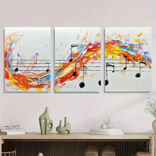 3pcs Vibrant Music Notes Abstract Colorful Metal Print Ready to Hang Art