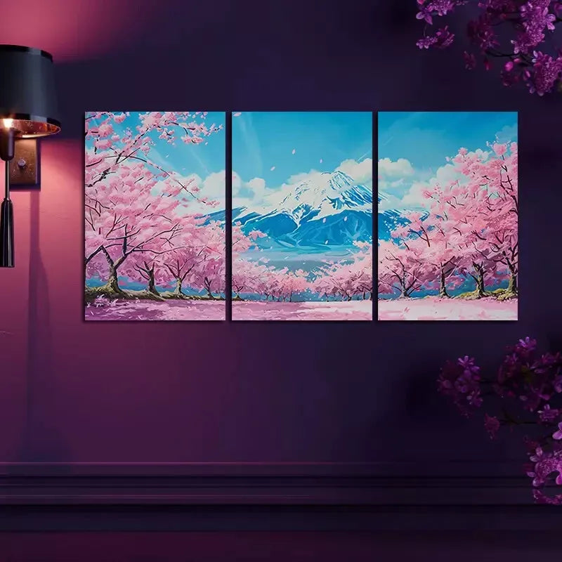 3pcs Japanese Mount Fuji Scenery, Cherry Tree Canvas Framed 40x60cm - High Quality Print 100% Australian Made Wall Canvas Ready to Hang