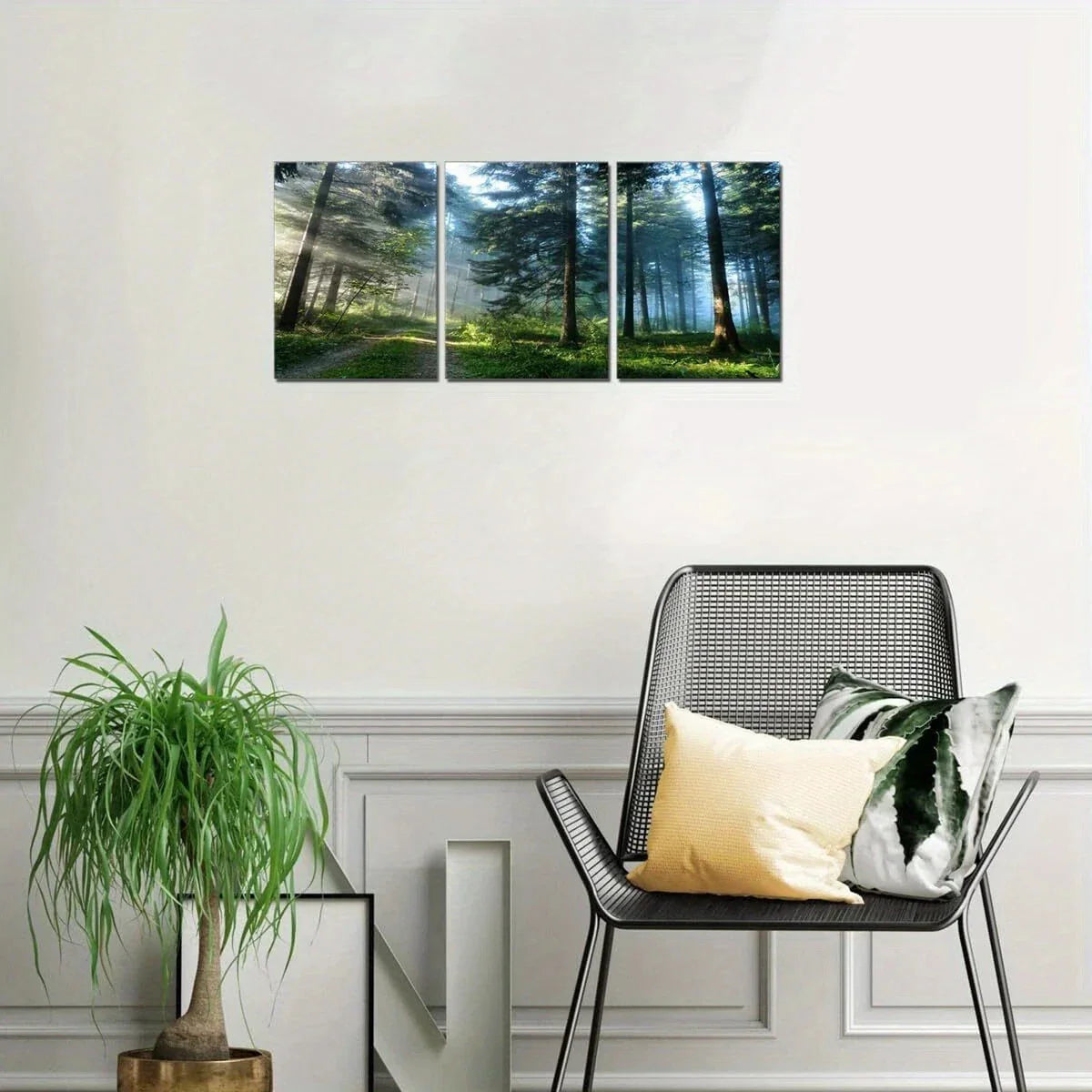 3pcs Green Trees Road Sunrise Foggy Metal Print Ready to Hang Art