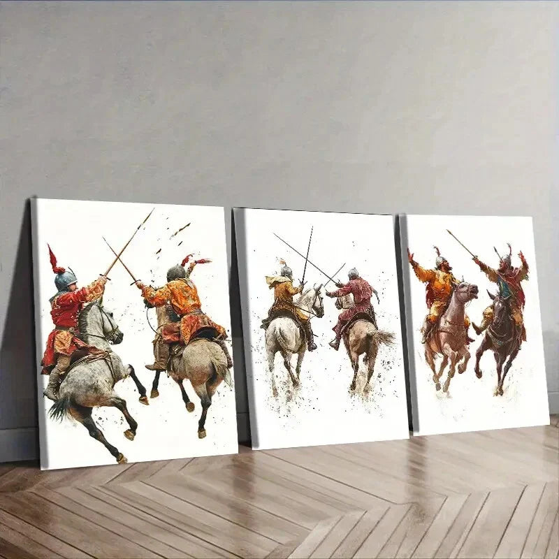 3pcs The man on the horse, Wall Art Set Canvas Framed 40x60cm - High Quality Print 100% Australian Made Wall Canvas Ready to Hang