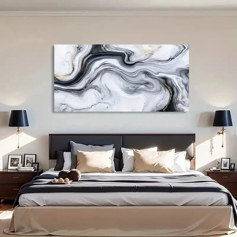 Monochrome Golden Accents Wall Art Canvas Office Home Room Framed 80x45cm