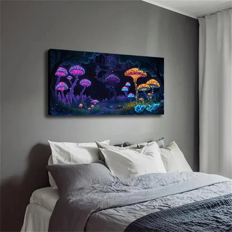 Mysterious Luminous Mushroom Wall Art Canvas Office Home Room Framed 120x60cm