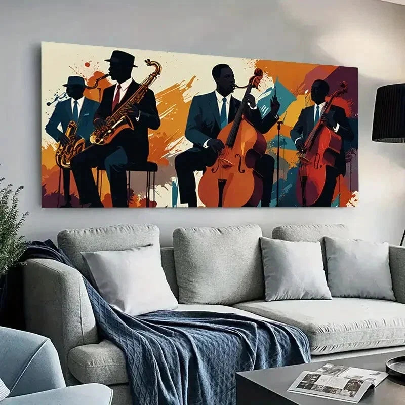 Modern Jazz Musician Abstract Wall Art Canvas Office Home Room Framed 80x45cm