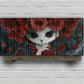 3pcs Whimsical Cat with Red Roses Metal Print Ready to Hang Art