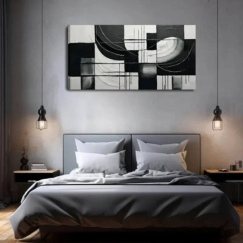 Black And White Abstract Wall Art Canvas Office Home Room Framed 120x60cm