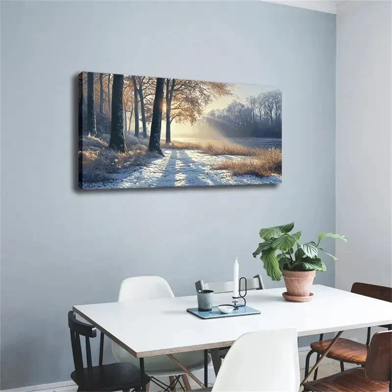 Forest Landscape Golden light Wall Art Canvas Office Home Room Framed 120x60cm