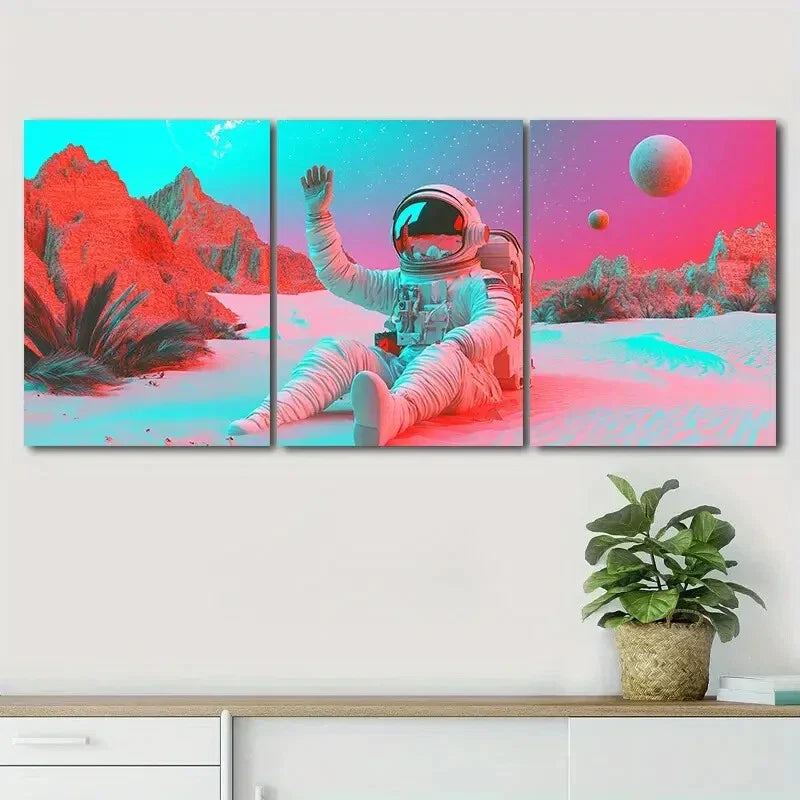 3pcs Astronaut in Martian Landscape Perfect Wall Art Set Canvas Framed 40x60cm - High Quality Print 100% Australian Made Wall Canvas Ready to Hang