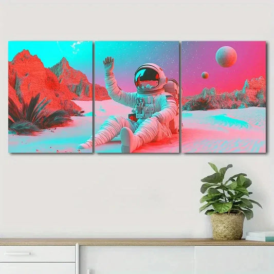3pcs Astronaut in Martian Landscape Perfect Wall Art Set Canvas Framed 40x60cm - High Quality Print 100% Australian Made Wall Canvas Ready to Hang