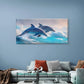 Dolphins in Ocean Waves Wall Art Canvas Office Home Room Framed 80x45cm