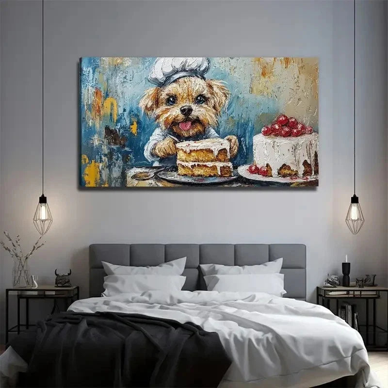 Dog Cake Decor Perfect Suitable Wall Art Canvas Office Home Room Framed 120x60cm